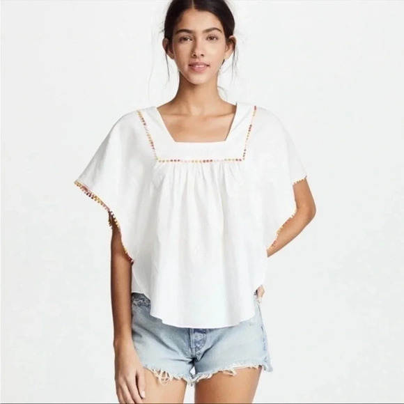 ☀️MADEWELL Boho Rainbow Pom Pom Trim Butterfly Blouse Top - Picture 1 of 11
